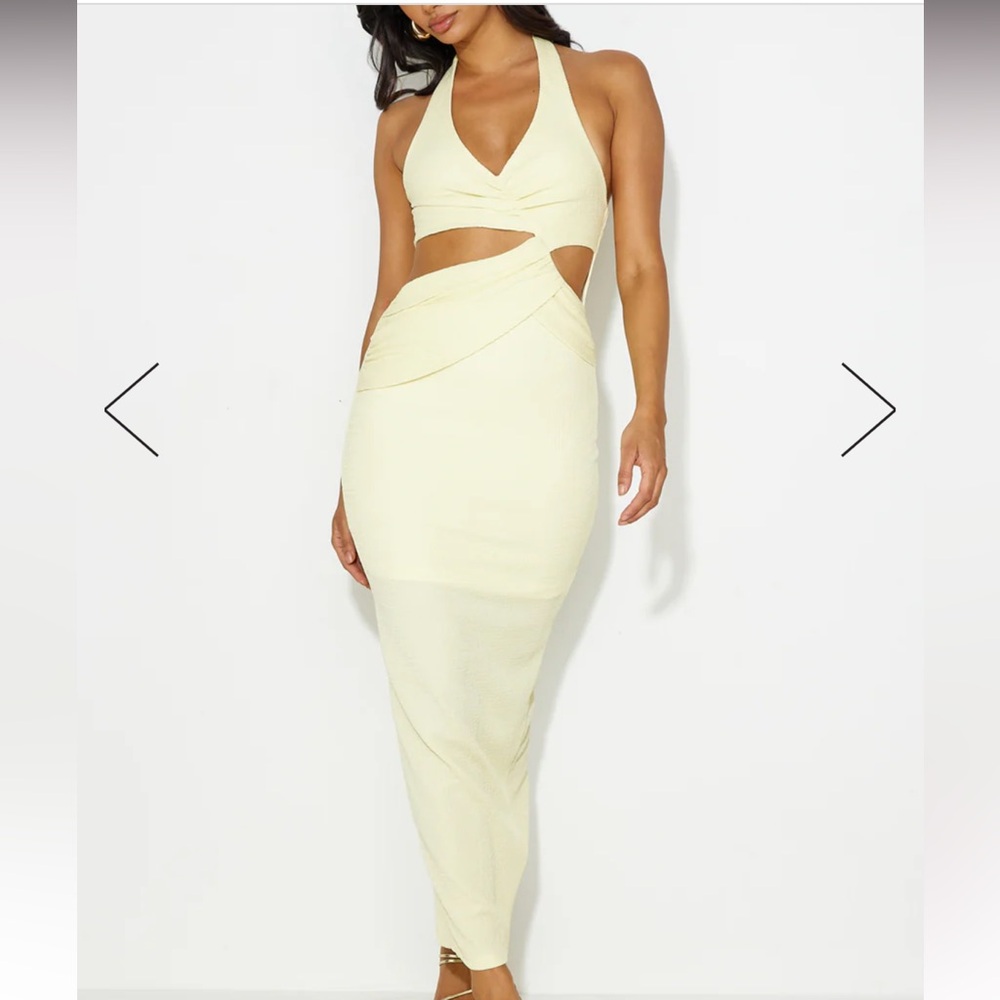 Yellow halter maxi dress with cutouts